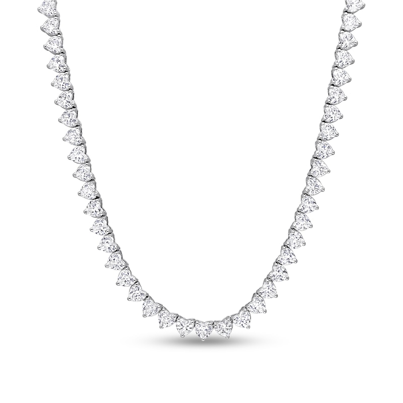Main Image 1 of 4.0mm Heart-Shaped White Lab-Created Sapphire Tennis Necklace in Sterling Silver