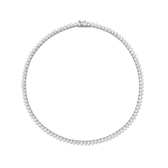 4.0mm Heart-Shaped White Lab-Created Sapphire Tennis Necklace in Sterling Silver
