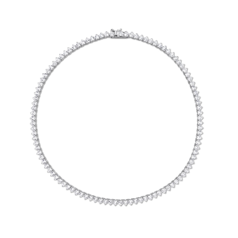 Main Image 3 of 4.0mm Heart-Shaped White Lab-Created Sapphire Tennis Necklace in Sterling Silver