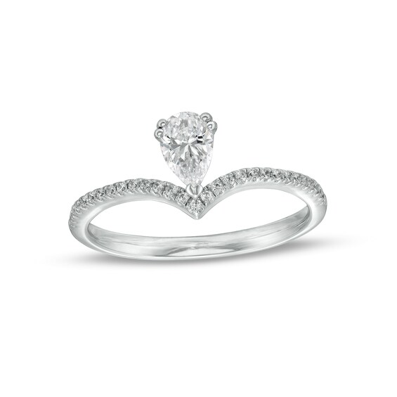 0.45 CT. T.W. Pear-Shaped Diamond Chevron Engagement Ring in 14K White Gold (I/SI2)