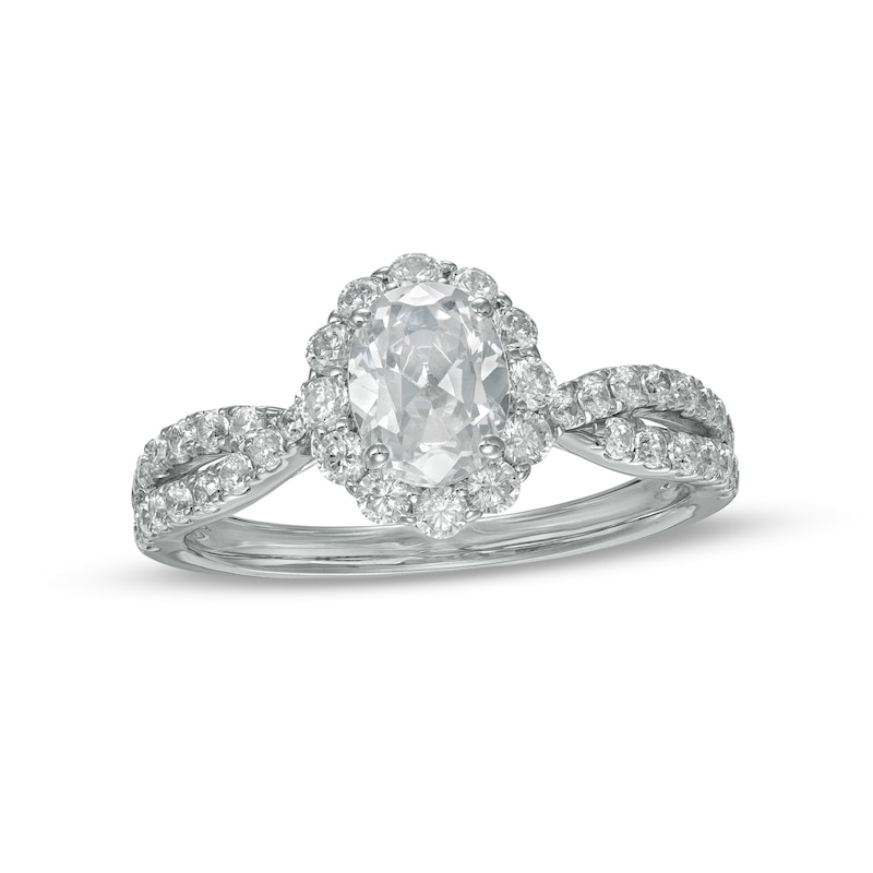 1.30 CT. T.W. Oval Diamond Ornate Frame Vintage-Style Engagement Ring in 14K White Gold (I/I1)