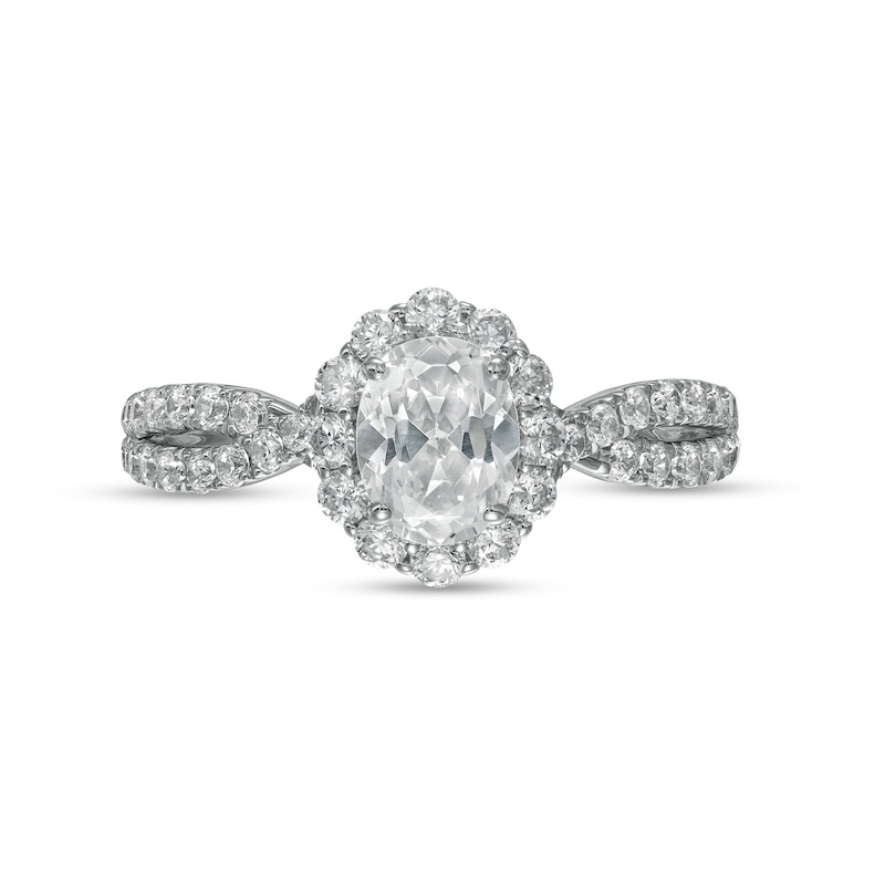 1.30 CT. T.W. Oval Diamond Ornate Frame Vintage-Style Engagement Ring in 14K White Gold (I/I1)