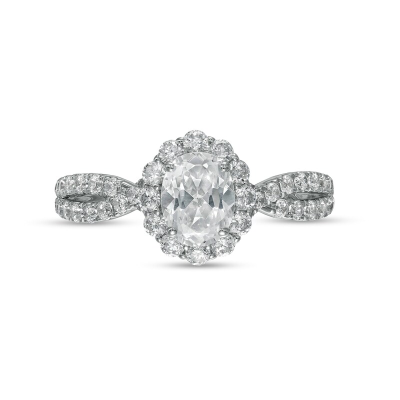 Main Image 4 of 1.30 CT. T.W. Oval Diamond Ornate Frame Vintage-Style Engagement Ring in 14K White Gold (I/I1)