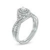 Thumbnail Image 2 of 0.58 CT. T.W. Oval Diamond Double Frame Twist Shank Bridal Set in 10K White Gold (I/I2)