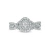 Thumbnail Image 3 of 0.58 CT. T.W. Oval Diamond Double Frame Twist Shank Bridal Set in 10K White Gold (I/I2)