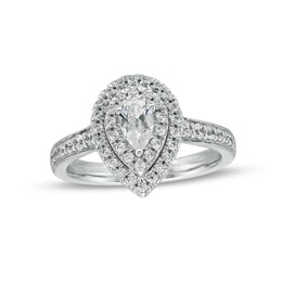 0.75 CT. T.W. Certified Canadian Pear-Shaped Diamond Double Frame Engagement Ring in 14K White Gold (I/I1)