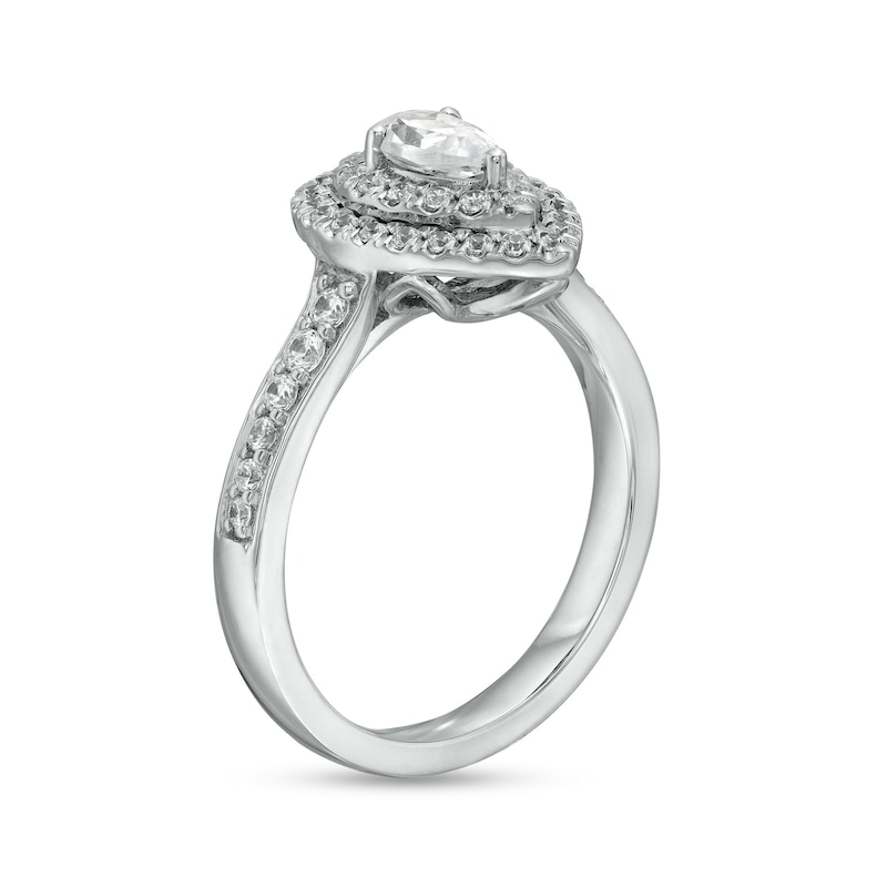 0.75 CT. T.W. Certified Canadian Pear-Shaped Diamond Double Frame Engagement Ring in 14K White Gold (I/I1)