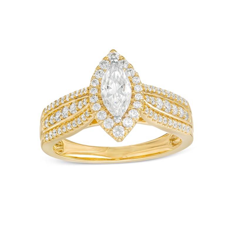 Main Image 1 of 0.95 CT. T.W. Marquise Diamond Frame Triple Row Engagement Ring in 14K Gold (I/I2)