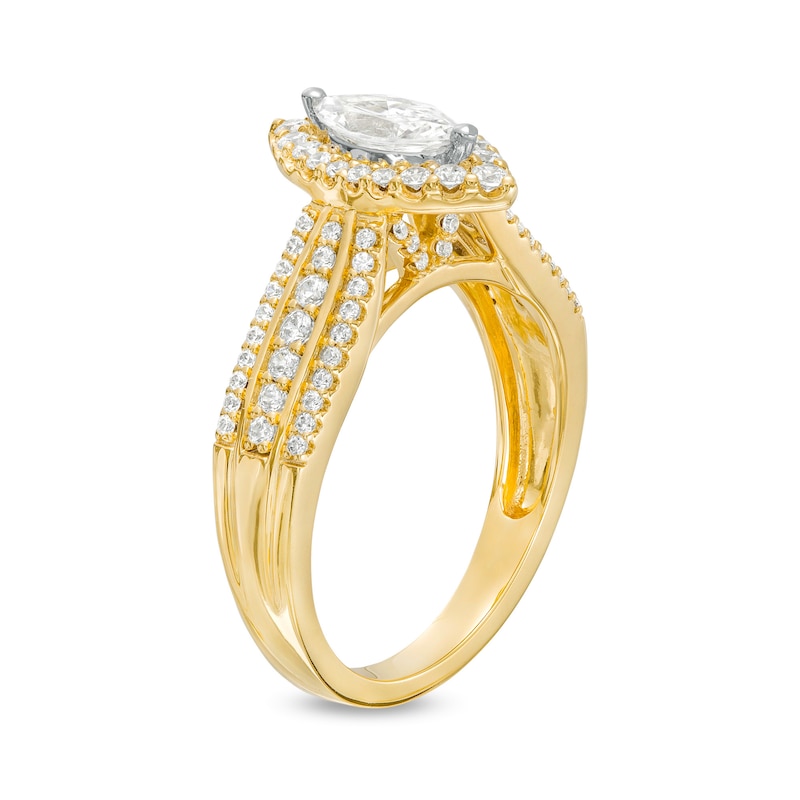 0.95 CT. T.W. Marquise Diamond Frame Triple Row Engagement Ring in 14K Gold (I/I2)