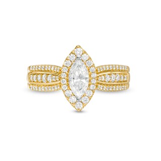 0.95 CT. T.W. Marquise Diamond Frame Triple Row Engagement Ring in 14K Gold (I/I2)