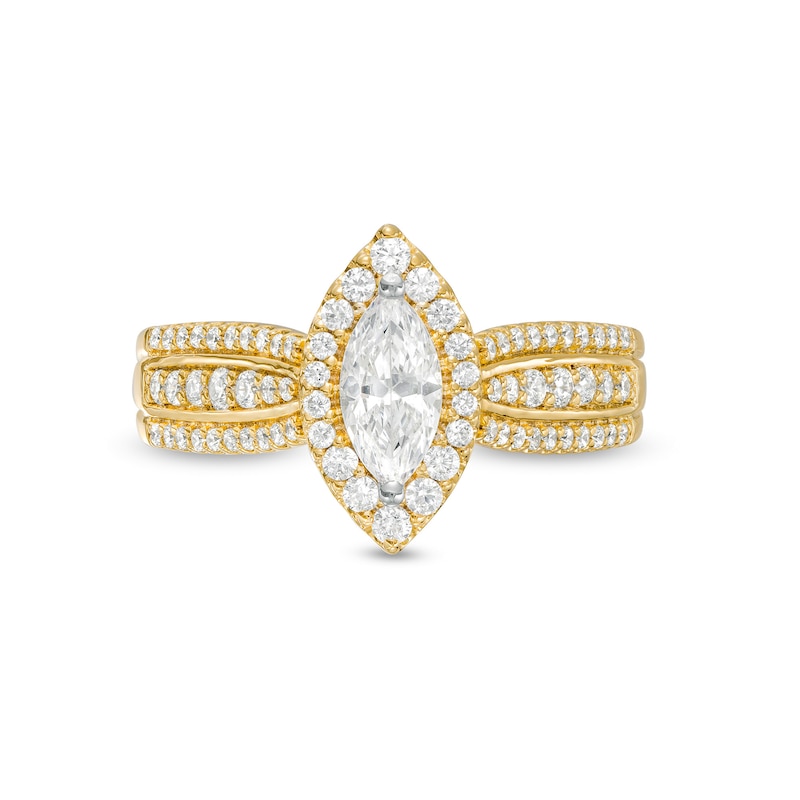 Main Image 4 of 0.95 CT. T.W. Marquise Diamond Frame Triple Row Engagement Ring in 14K Gold (I/I2)