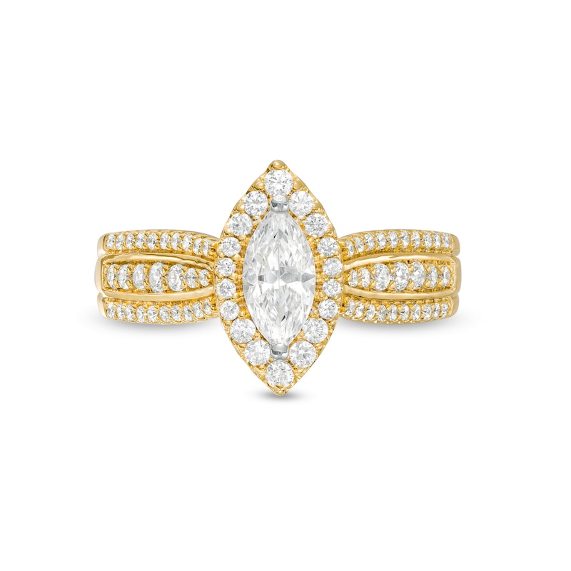 0.95 CT. T.W. Marquise Diamond Frame Triple Row Engagement Ring in 14K Gold (I/I2)