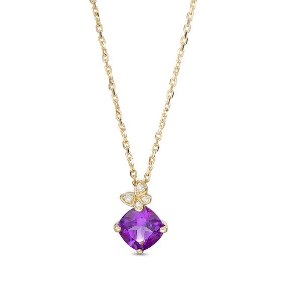 6.0mm Cushion-Cut Amethyst and 0.07 CT. T.W. Diamond Butterfly Pendant in 10K Gold