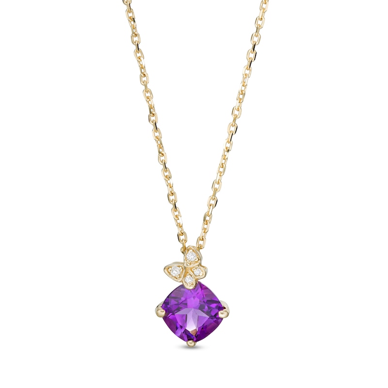 6.0mm Cushion-Cut Amethyst and 0.07 CT. T.W. Diamond Butterfly Pendant in 10K Gold|Peoples Jewellers