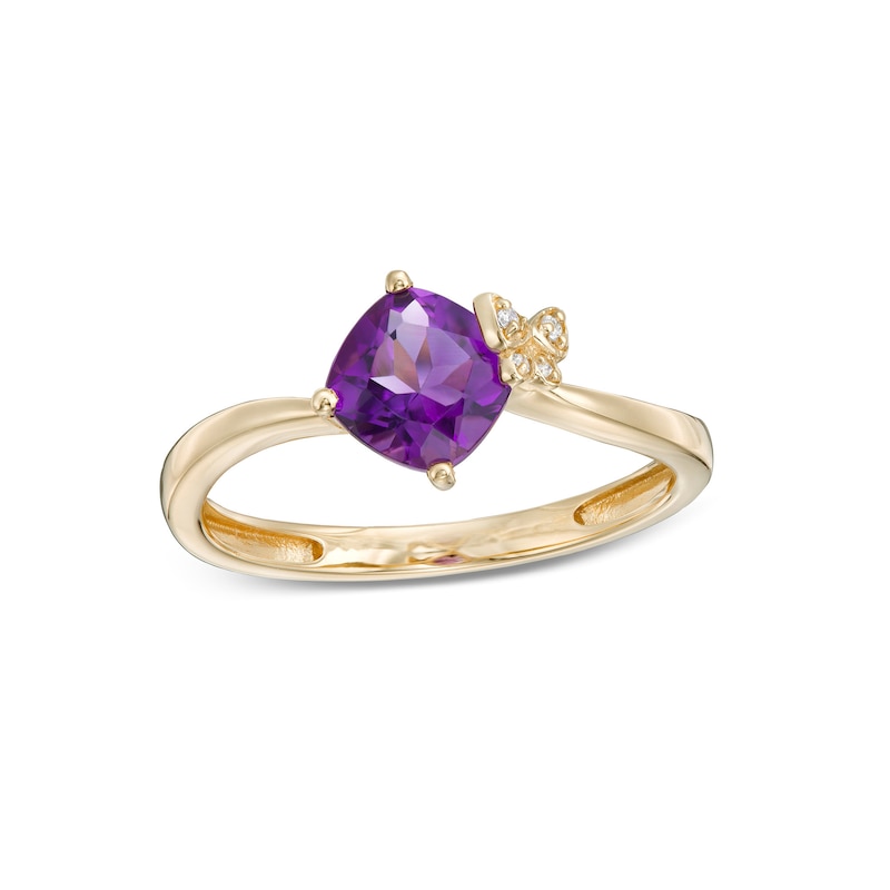 6.0mm Cushion-Cut Amethyst and Diamond Accent Butterfly Ring in 10K Gold