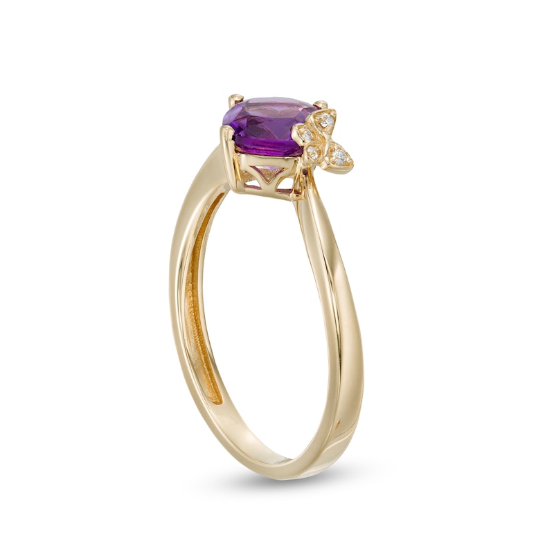 6.0mm Cushion-Cut Amethyst and Diamond Accent Butterfly Ring in 10K Gold