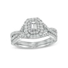 Thumbnail Image 0 of 0.58 CT. T.W. Emerald-Cut Diamond Double Frame Twist Shank Bridal Set in 10K White Gold (I/I2)