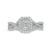 Thumbnail Image 3 of 0.58 CT. T.W. Emerald-Cut Diamond Double Frame Twist Shank Bridal Set in 10K White Gold (I/I2)