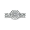 Thumbnail Image 4 of 0.58 CT. T.W. Emerald-Cut Diamond Double Frame Twist Shank Bridal Set in 10K White Gold (I/I2)