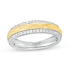 Thumbnail Image 0 of 0.23 CT. T.W. Diamond Lined Textured Criss-Cross Anniversary Band in 14K Two-Tone Gold