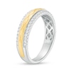 Thumbnail Image 2 of 0.23 CT. T.W. Diamond Lined Textured Criss-Cross Anniversary Band in 14K Two-Tone Gold