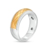 Men's 0.23 CT. T.W. Diamond Border Diagonal Grid Pattern Wedding Band in 14K Two-Tone Gold