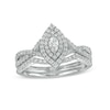 Thumbnail Image 1 of 0.58 CT. T.W. Marquise Diamond Double Frame Twist Shank Bridal Set in 10K White Gold (I/I2)