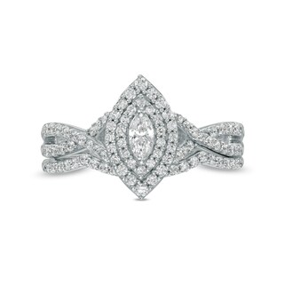 0.58 CT. T.W. Marquise Diamond Double Frame Twist Shank Bridal Set in 10K White Gold (I/I2)