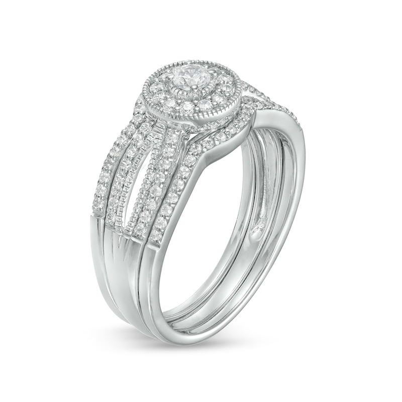 0.45 CT. T.W. Diamond Frame Vintage-Style Three Piece Bridal Set in Sterling Silver (J/I3)