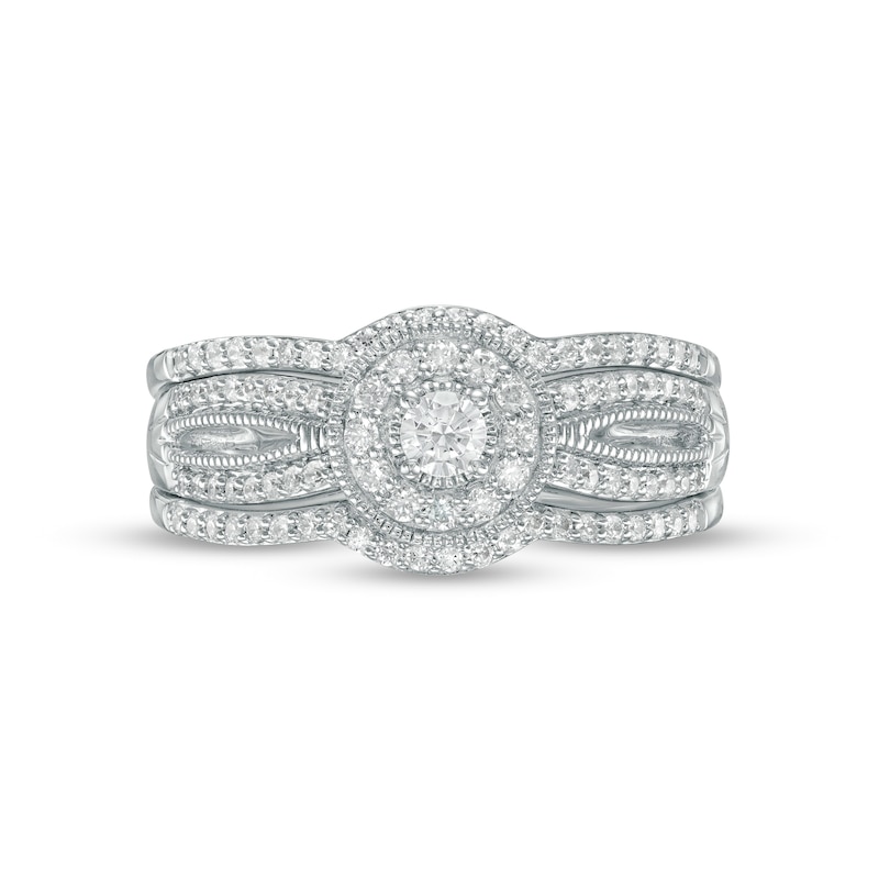 0.45 CT. T.W. Diamond Frame Vintage-Style Three Piece Bridal Set in Sterling Silver (J/I3)