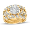 Thumbnail Image 0 of 0.45 CT. T.W. Diamond Double Frame Spiral Three Piece Bridal Set in 10K Gold (J/I3)