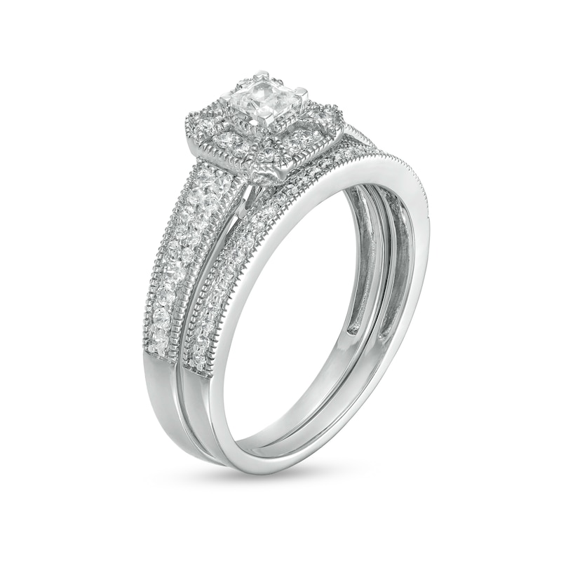 0.45 CT. T.W. Princess-Cut Diamond Frame Three Piece Bridal Set in 10K White Gold (J/I3)