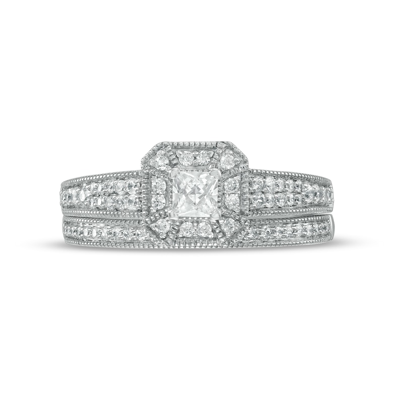 0.45 CT. T.W. Princess-Cut Diamond Frame Three Piece Bridal Set in 10K White Gold (J/I3)