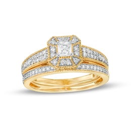 0.45 CT. T.W. Princess-Cut Diamond Frame Three Piece Bridal Set in 10K Gold (J/I3)