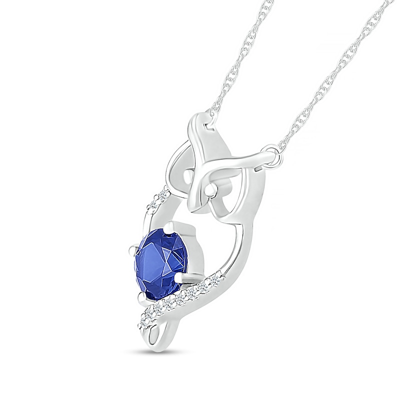 5.0mm Blue Lab-Created Sapphire and Diamond Accent Loop Owl Outline Necklace in Sterling Silver