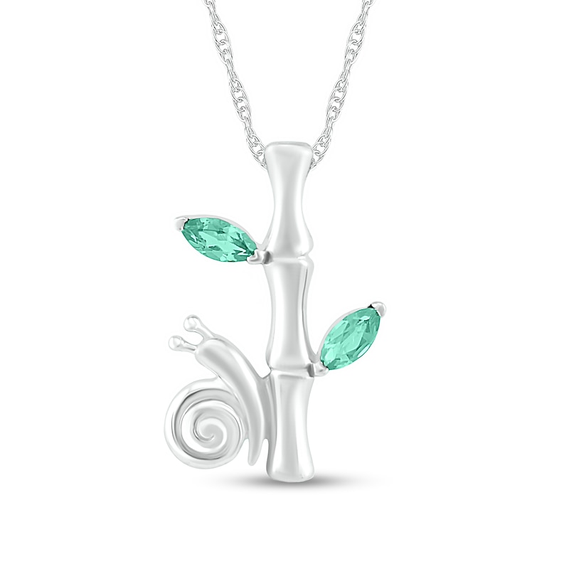 Marquise Lab-Created Emerald Leafy Bamboo and Snail Pendant in Sterling Silver
