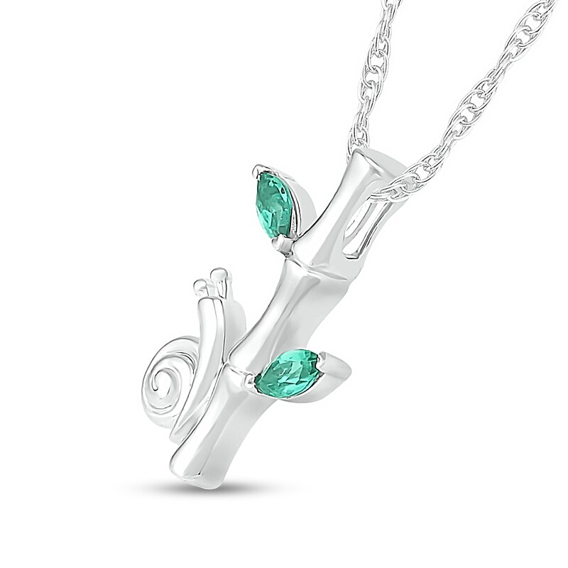 Main Image 2 of Marquise Lab-Created Emerald Leafy Bamboo and Snail Pendant in Sterling Silver