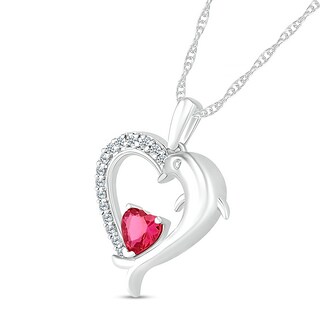 5.0mm Lab-Created Ruby and White Lab-Created Sapphire Dolphin Heart Pendant in Sterling Silver