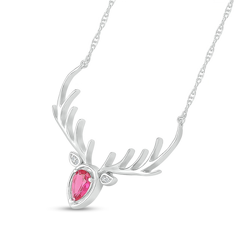 Main Image 2 of Pear-Shaped Lab-Created Ruby and Diamond Accent Deer with Antlers Necklace in Sterling Silver