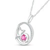 Thumbnail Image 2 of 4.5mm Pink and White Lab-Created Sapphire Circle Frame Cat Pendant in Sterling Silver
