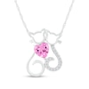 Thumbnail Image 1 of 6.0mm Heart-Shaped Pink and White Lab-Created Sapphire Motherly Love Cat and Kitten Necklace in Sterling Silver