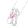 Thumbnail Image 2 of 6.0mm Heart-Shaped Pink and White Lab-Created Sapphire Motherly Love Cat and Kitten Necklace in Sterling Silver