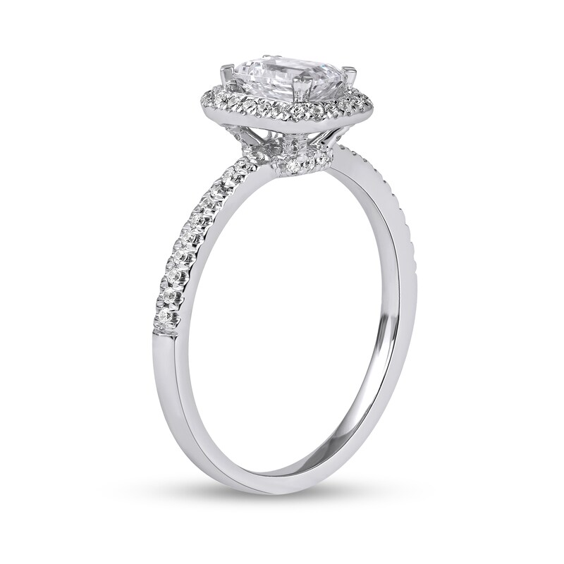 Main Image 2 of 0.75 CT. T.W. Emerald-Cut Diamond Double Frame Engagement Ring in Platinum (I/SI2)
