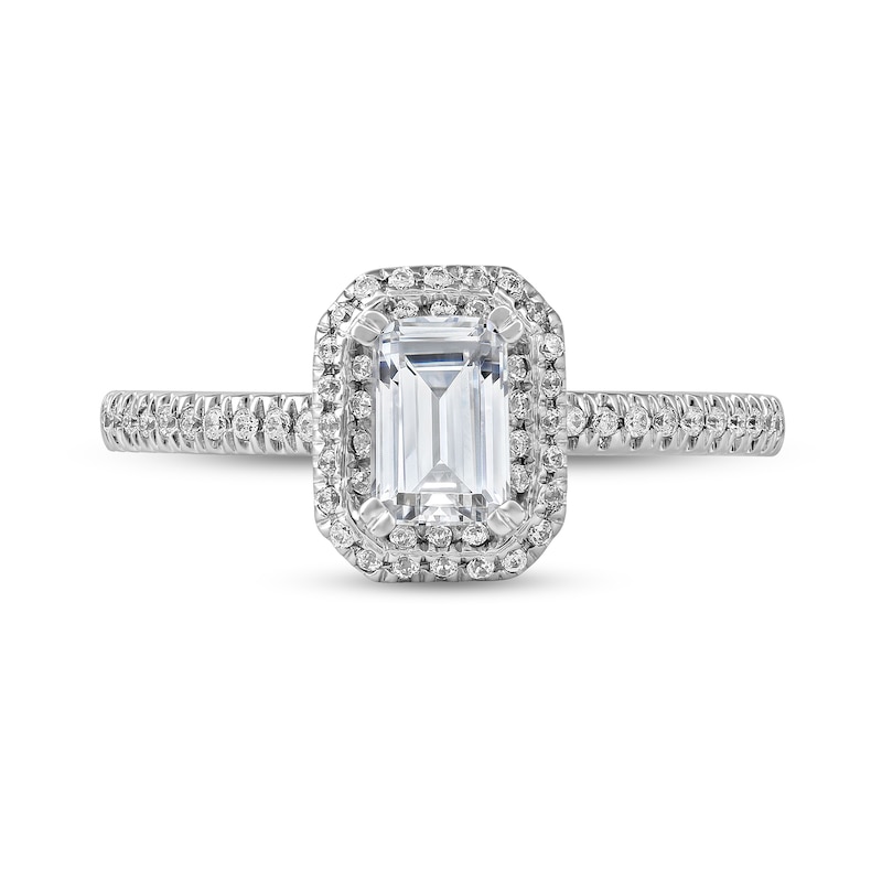 Main Image 3 of 0.75 CT. T.W. Emerald-Cut Diamond Double Frame Engagement Ring in Platinum (I/SI2)
