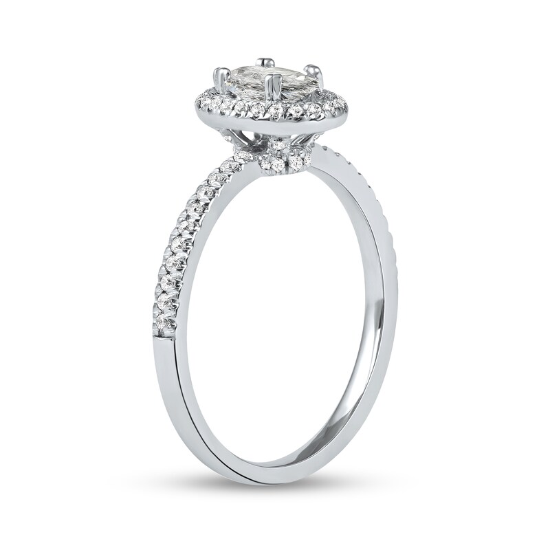 Main Image 2 of 0.75 CT. T.W. Oval Diamond Frame Engagement Ring in Platinum (I/SI2)
