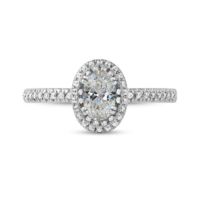 Main Image 3 of 0.75 CT. T.W. Oval Diamond Frame Engagement Ring in Platinum (I/SI2)