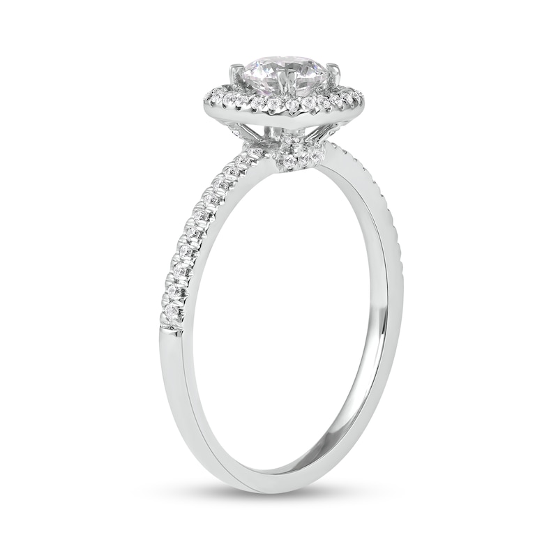 Main Image 2 of 0.75 CT. T.W. Diamond Cushion-Shaped Frame Engagement Ring in Platinum (I/SI2)