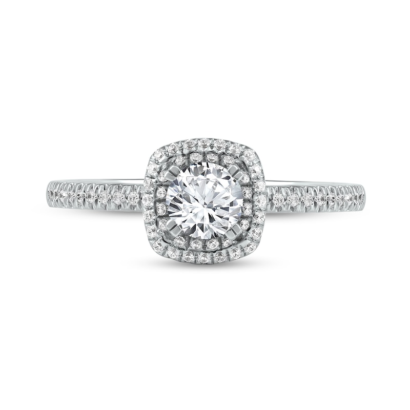 Main Image 3 of 0.75 CT. T.W. Diamond Cushion-Shaped Frame Engagement Ring in Platinum (I/SI2)