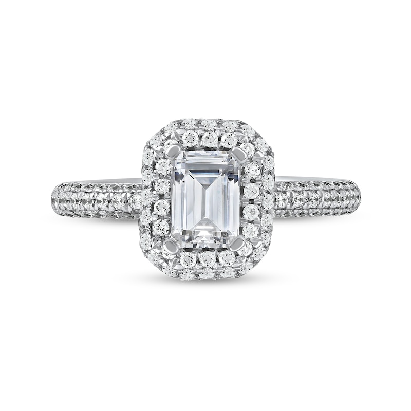 Main Image 3 of 1.50 CT. T.W. Emerald-Cut Diamond Triple Frame Engagement Ring in Platinum (I/SI2)