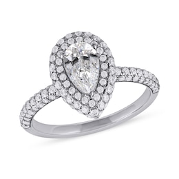 1.62 CT. T.W. Pear-Shaped Diamond Double Frame Engagement Ring in Platinum (I/SI2)